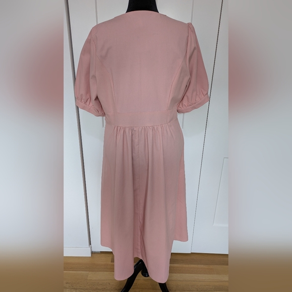 City Chic Linen Midi Dress Dusty Pink Puff Sleeve V-Neck Sundress Size 16, New! - Picture 7 of 12